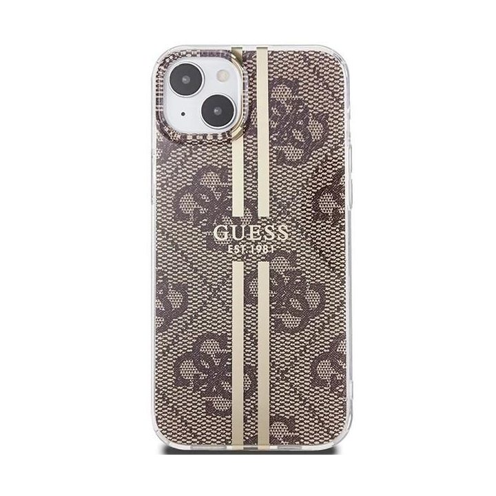 Guess IML 4G Gold Stripe dėklas iPhone 15 Plus / 14 Plus - rudas