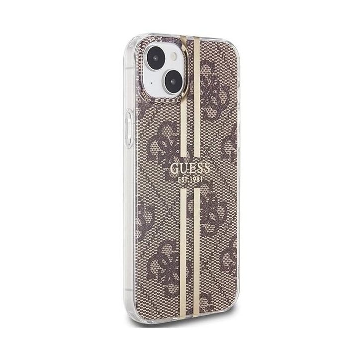 Guess IML 4G Gold Stripe dėklas iPhone 15 Plus / 14 Plus - rudas