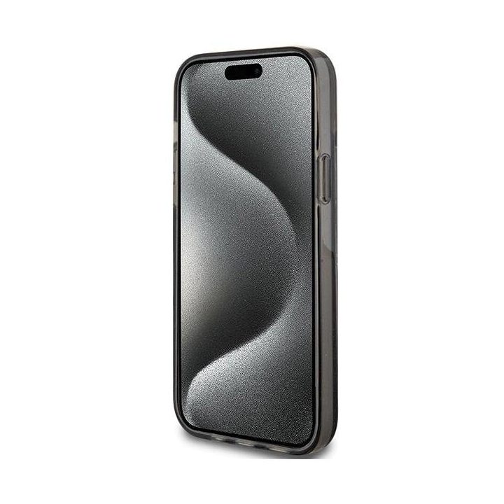 Guess Liquid Glitter Gold Stripes dėklas iPhone 15 Plus / 14 Plus - juodas