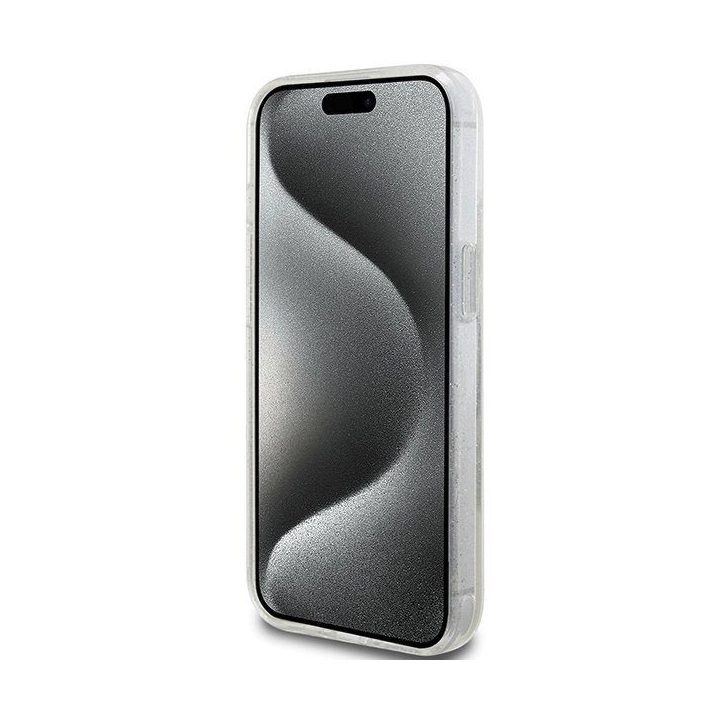 Guess Liquid Glitter Gold Stripes dėklas iPhone 15 Plus / 14 Plus - skaidrus