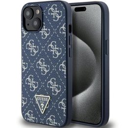 Guess 4G trikampio formos metalinis dėklas su logotipu iPhone 15 Plus / 14 Plus - mėlynas