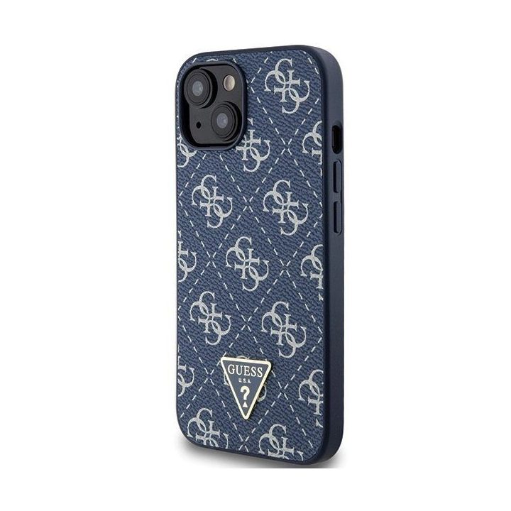 Guess 4G trikampio formos metalinis dėklas su logotipu iPhone 15 Plus / 14 Plus - mėlynas