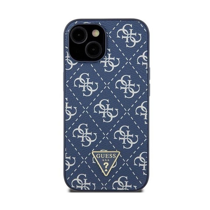 Guess 4G trikampio formos metalinis dėklas su logotipu iPhone 15 Plus / 14 Plus - mėlynas