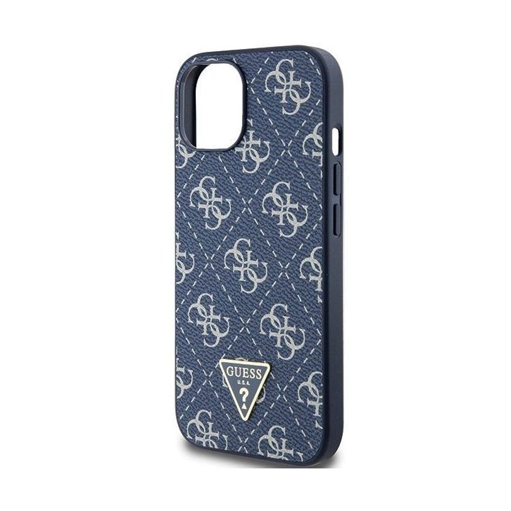 Guess 4G trikampio formos metalinis dėklas su logotipu iPhone 15 Plus / 14 Plus - mėlynas