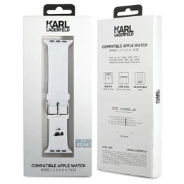Karl Lagerfeld 3D guminis Apple Watch 42/44/45/49 mm dirželis su Choupette galvute - Baltas