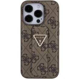 Guess Grip Stand 4G Triangle Strass dėklas iPhone 15 Pro - rudas