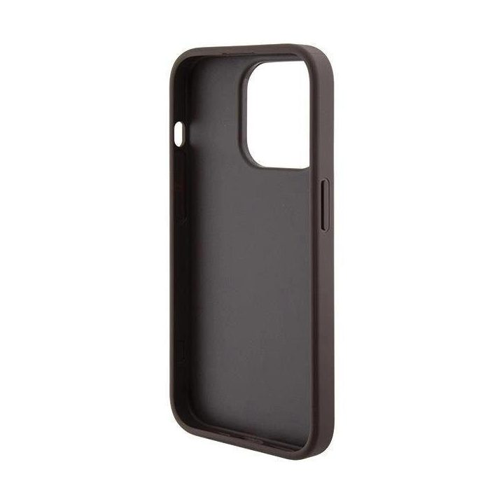 Guess Grip Stand 4G Triangle Strass dėklas iPhone 15 Pro - rudas