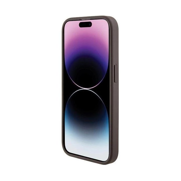 Guess Grip Stand 4G Triangle Strass dėklas iPhone 15 Pro - rudas
