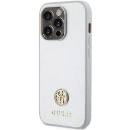 Guess Strass metalinis dėklas su logotipu iPhone 15 Pro - sidabrinis