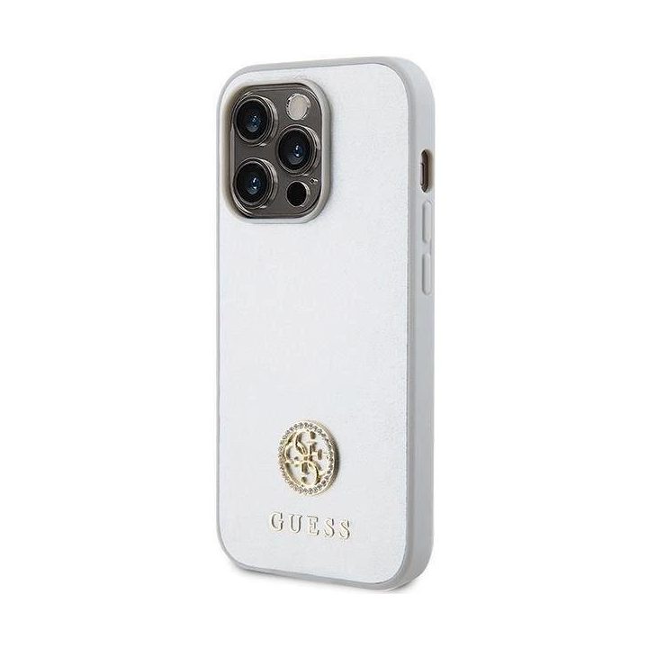 Guess Strass metalinis dėklas su logotipu iPhone 15 Pro - sidabrinis