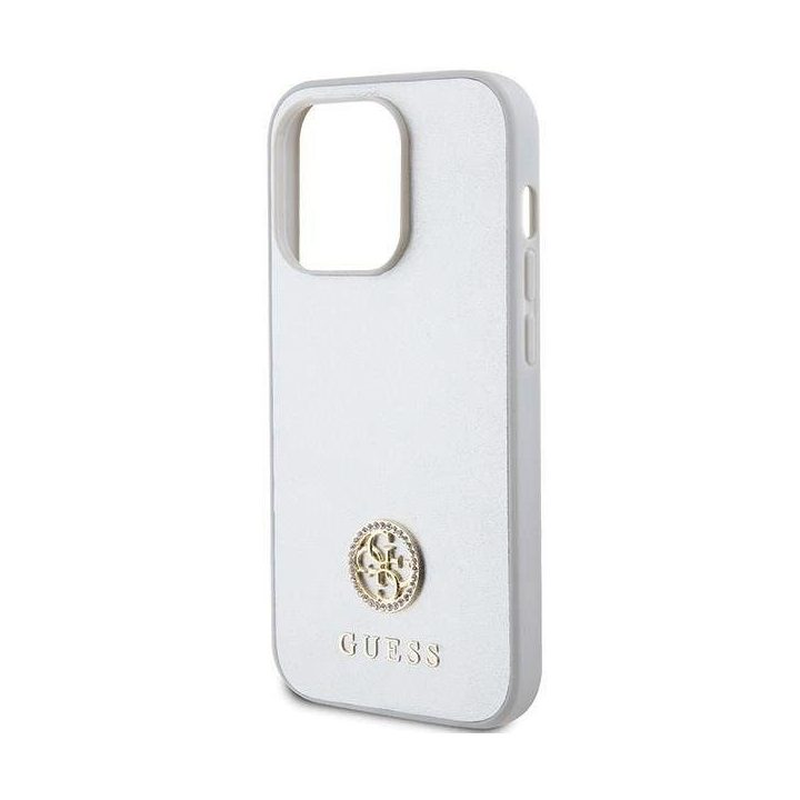 Guess Strass metalinis dėklas su logotipu iPhone 15 Pro - sidabrinis