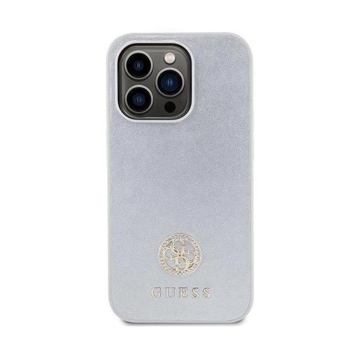 Guess Strass metalinis dėklas su logotipu iPhone 15 Pro - sidabrinis