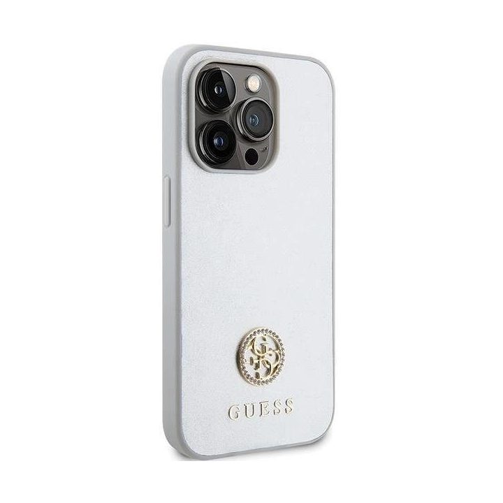 Guess Strass metalinis dėklas su logotipu iPhone 15 Pro - sidabrinis