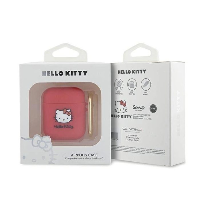 Hello Kitty silikoninis 3D Kitty Head dėklas AirPods 1/2 - fuksija