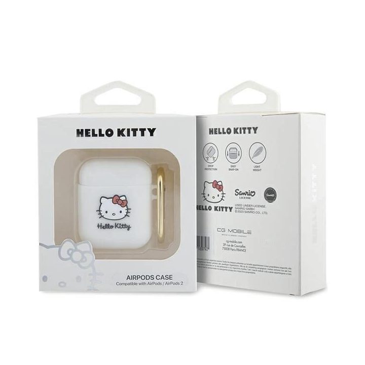 Hello Kitty silikoninis 3D Kitty Head dėklas AirPods 1/2 - baltas