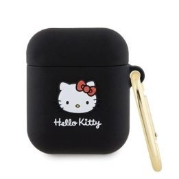 Hello Kitty silikoninis 3D Kitty Head dėklas AirPods 1/2 - juodas