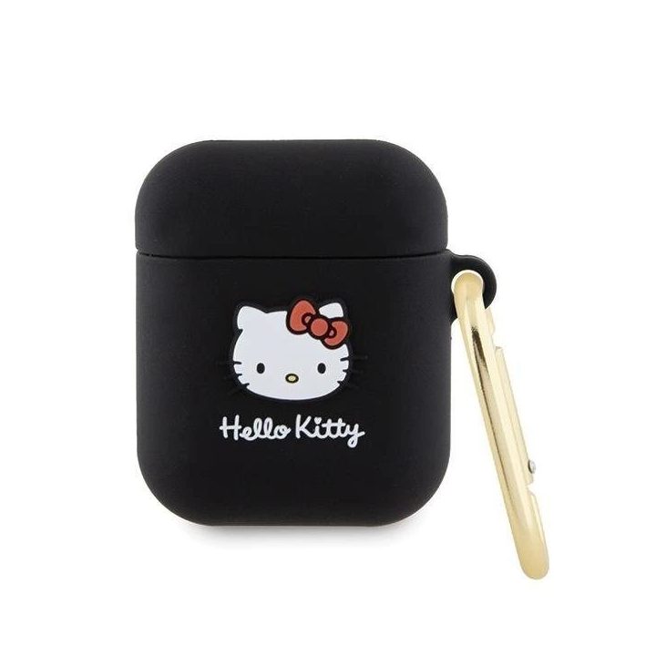 Hello Kitty silikoninis 3D Kitty Head dėklas AirPods 1/2 - juodas
