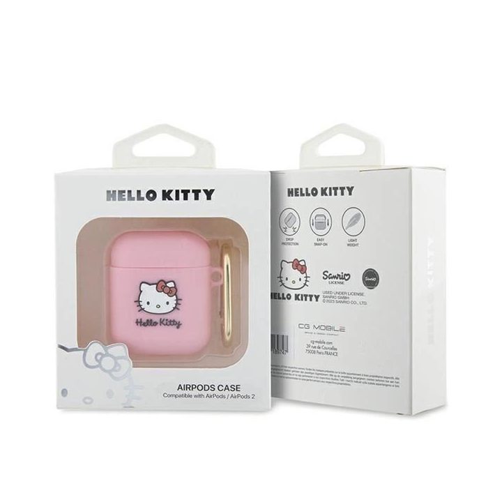 Hello Kitty silikoninis 3D Kitty Head dėklas AirPods 1/2 - rožinis
