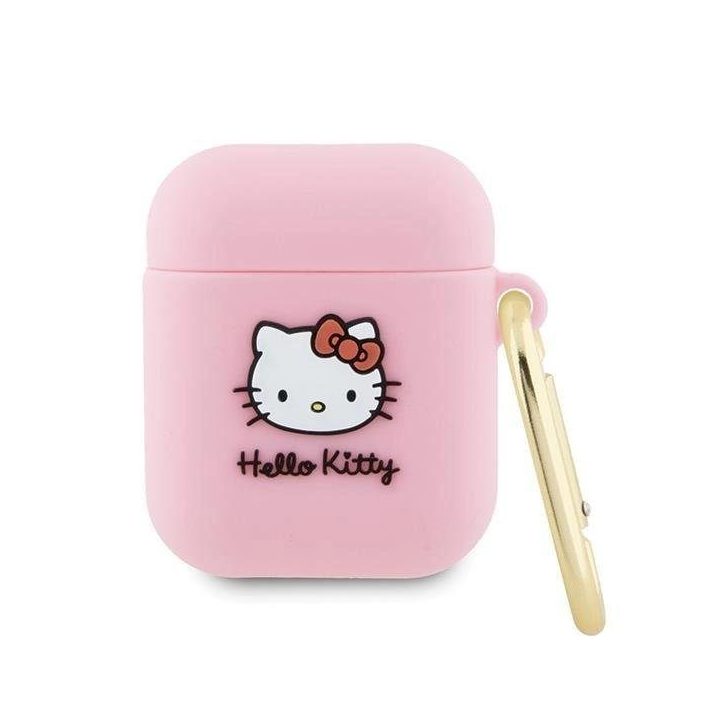 Hello Kitty silikoninis 3D Kitty Head dėklas AirPods 1/2 - rožinis