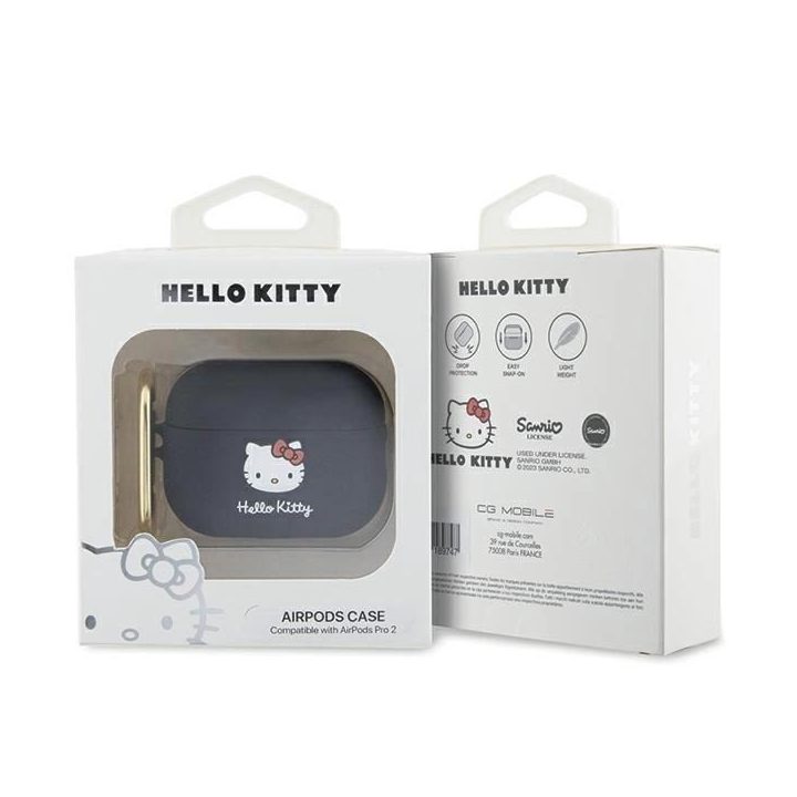 Hello Kitty silikoninis 3D kačiuko galvos dėklas AirPods Pro 2 (2022/2023) - juodas