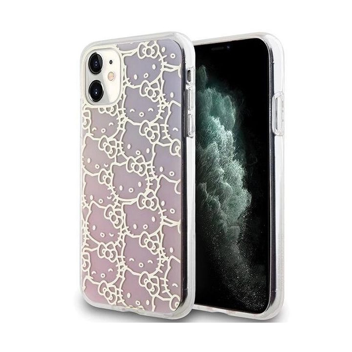 Hello Kitty IML gradientinis Electrop Crowded Kitty Head dėklas iPhone 11 / Xr - rožinis