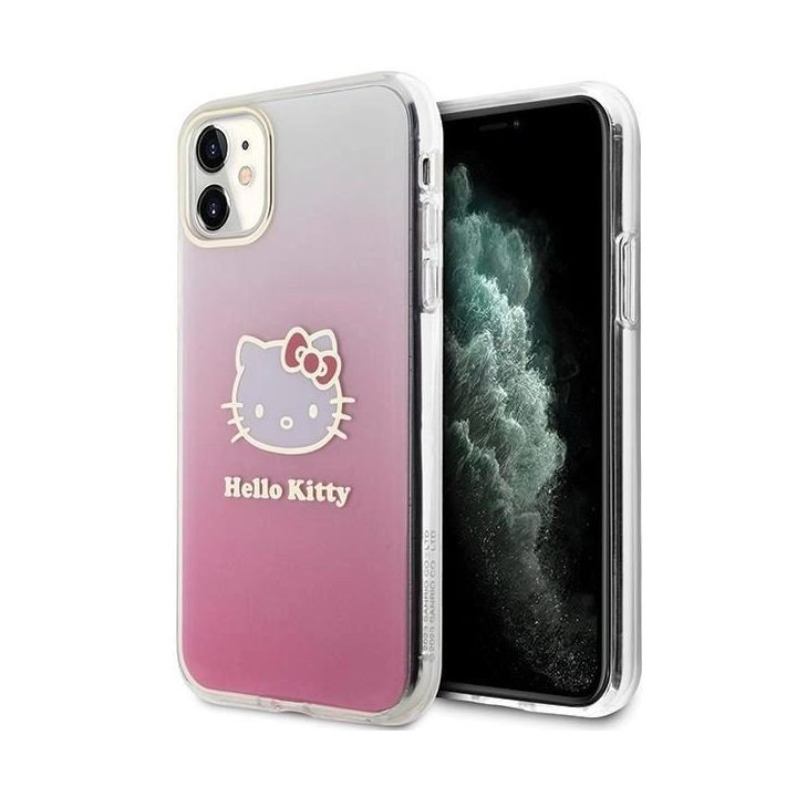 Hello Kitty IML gradientinis Electrop Kitty Head dėklas iPhone 11 / Xr - rožinis