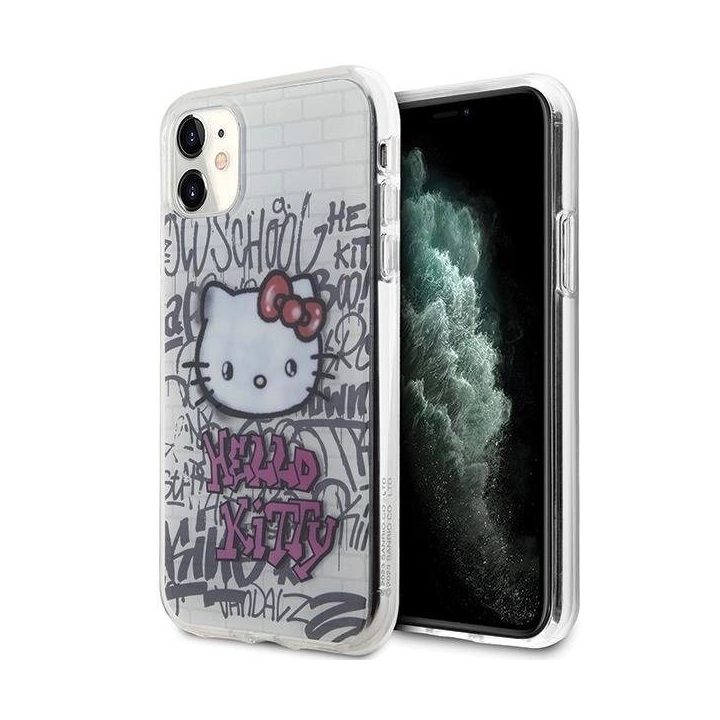 Hello Kitty IML Kitty On Bricks graffiti dėklas iPhone 11 / Xr - baltas