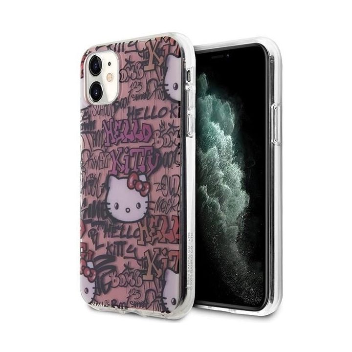 Hello Kitty IML Žymos Graffiti dėklas iPhone 11 / Xr - rožinis