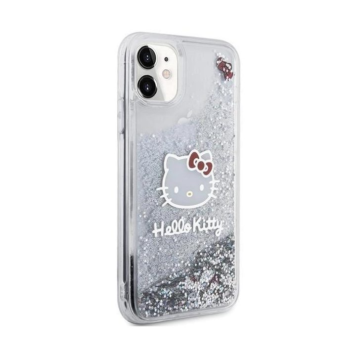 Hello Kitty Liquid Glitter Charms Kitty Head dėklas iPhone 11 / Xr - Sidabrinis