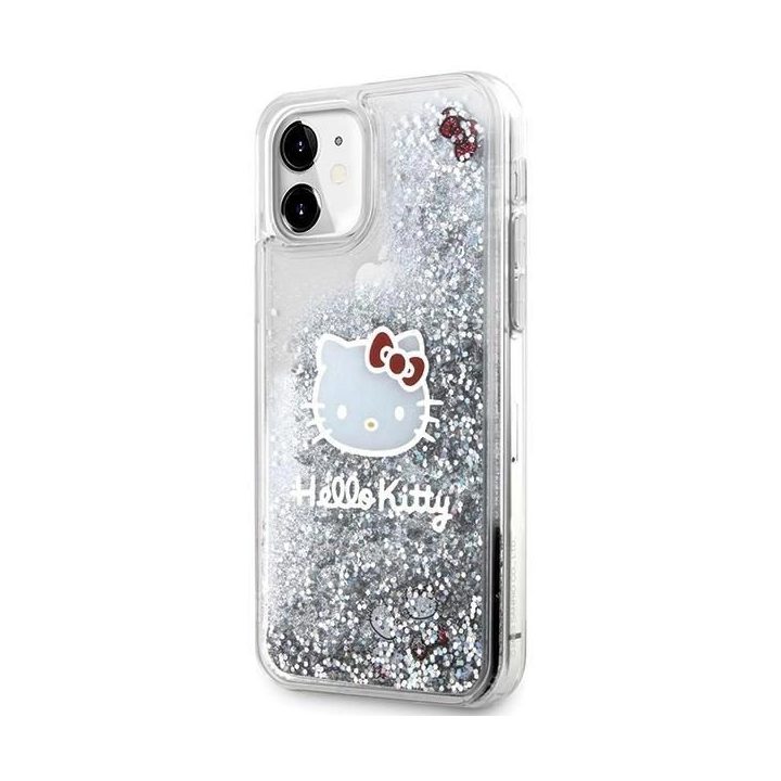 Hello Kitty Liquid Glitter Charms Kitty Head dėklas iPhone 11 / Xr - Sidabrinis