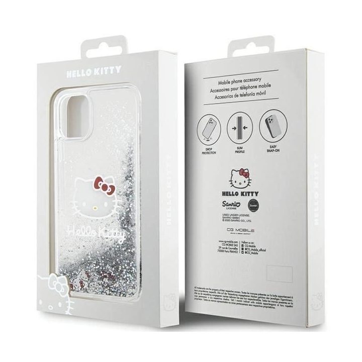 Hello Kitty Liquid Glitter Charms Kitty Head dėklas iPhone 11 / Xr - Sidabrinis