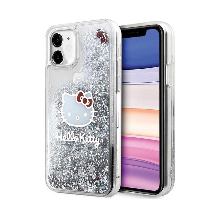 Hello Kitty Liquid Glitter Charms Kitty Head dėklas iPhone 11 / Xr - Sidabrinis
