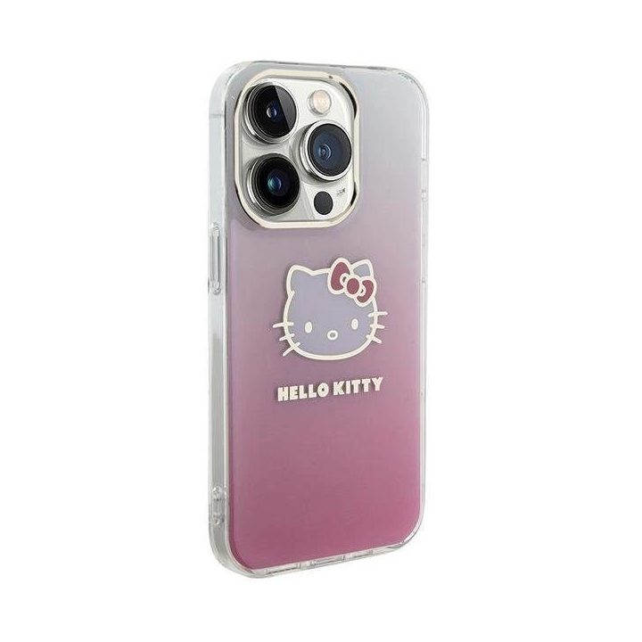 Hello Kitty IML gradientinis Electrop Kitty Head dėklas iPhone 14 Pro - rožinis