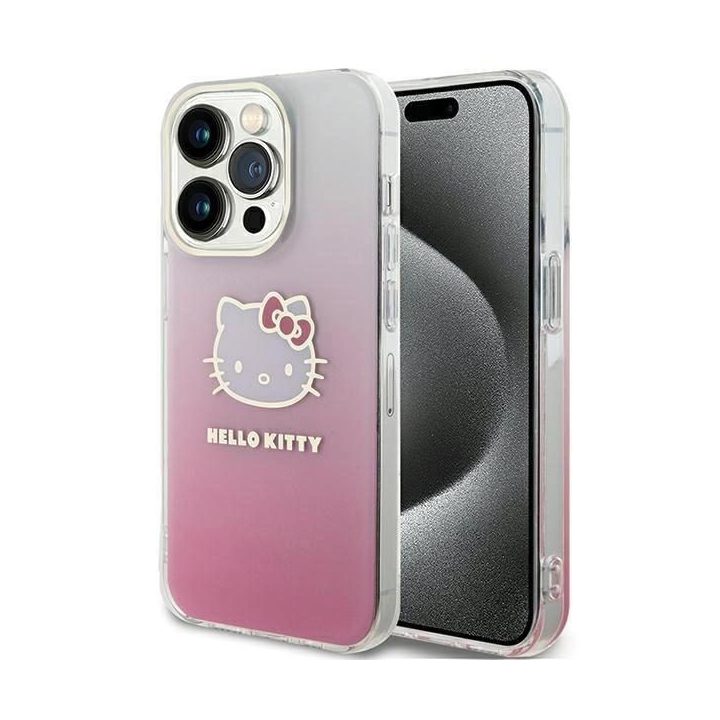 Hello Kitty IML gradientinis Electrop Kitty Head dėklas iPhone 14 Pro - rožinis