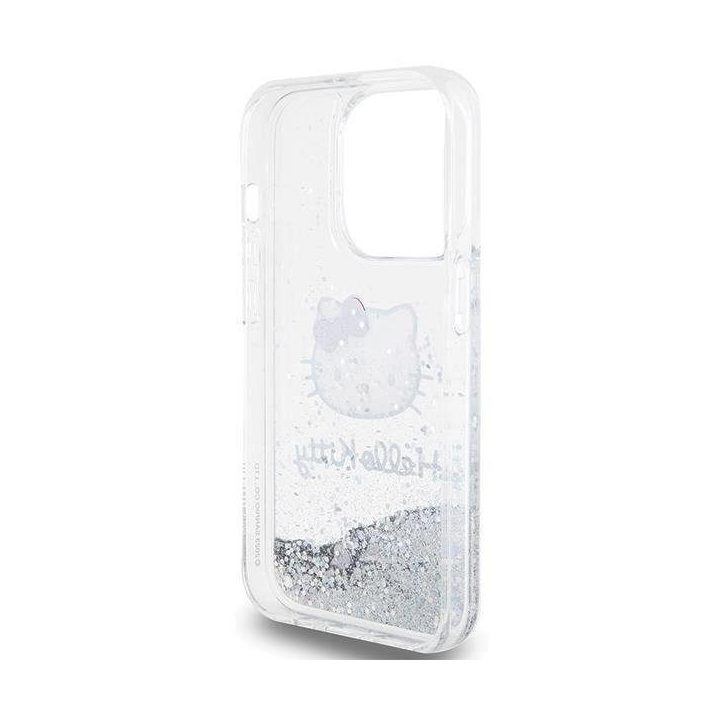 Hello Kitty Liquid Glitter Charms Kitty Head dėklas iPhone 14 Pro - sidabrinis