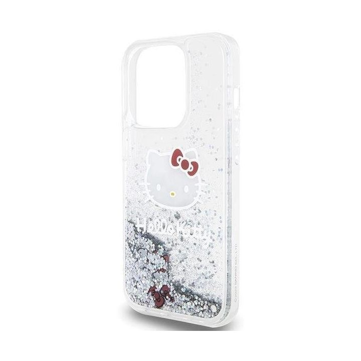 Hello Kitty Liquid Glitter Charms Kitty Head dėklas iPhone 14 Pro - sidabrinis