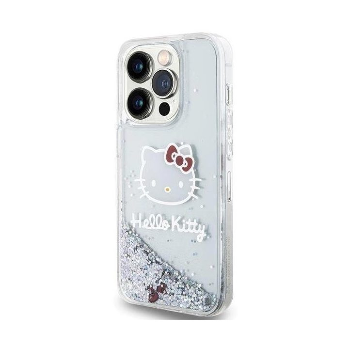 Hello Kitty Liquid Glitter Charms Kitty Head dėklas iPhone 14 Pro - sidabrinis