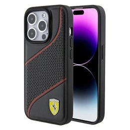 Ferrari metalinis dėklas su perforuotu Waves logotipu iPhone 15 Pro - juodas
