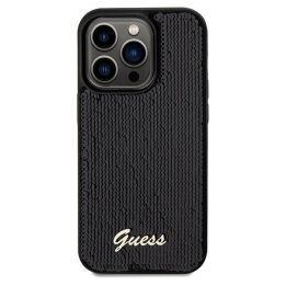 Guess Sequin Script Metalinis dėklas iPhone 14 Pro - juodas