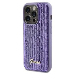 Guess Sequin Script metalinis dėklas iPhone 14 Pro - violetinis