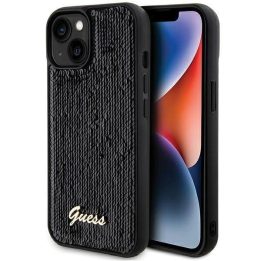 Guess Sequin Script Metalinis dėklas iPhone 14 / 15 / 13 - juodas
