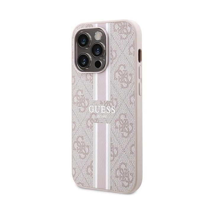 Guess 4G Printed Stripes MagSafe dėklas iPhone 15 Pro - rožinis