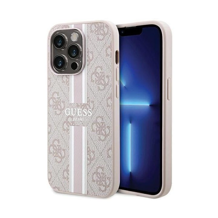 Guess 4G Printed Stripes MagSafe dėklas iPhone 15 Pro - rožinis