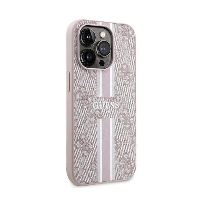 Guess 4G Printed Stripes MagSafe dėklas iPhone 15 Pro - rožinis