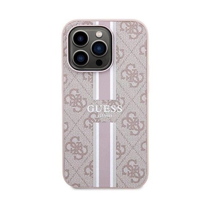 Guess 4G Printed Stripes MagSafe dėklas iPhone 15 Pro - rožinis