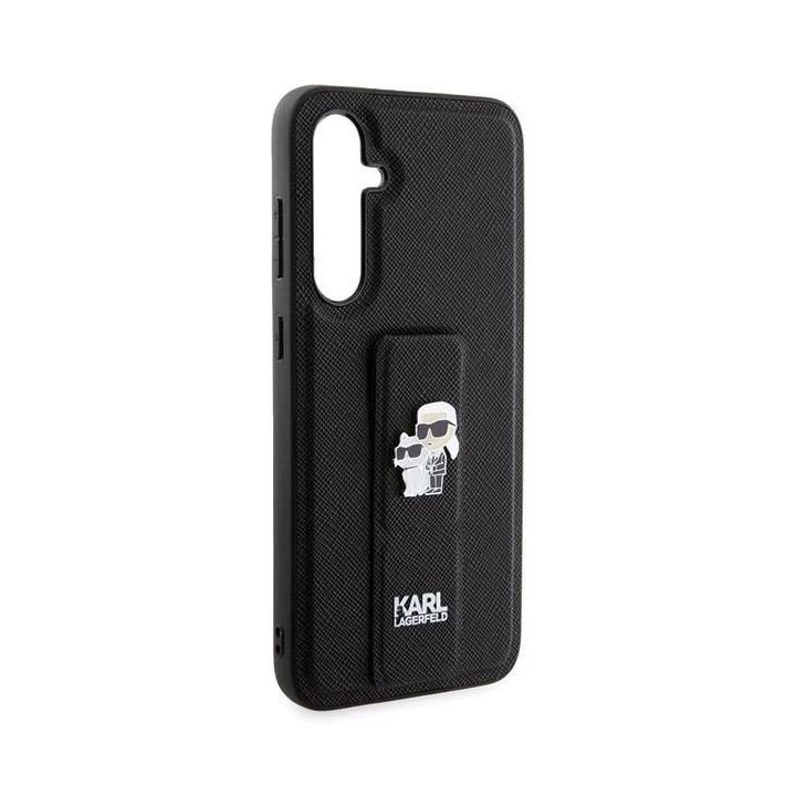 Karl Lagerfeld Gripstand Saffiano Karl&Choupette Pins dėklas Samsung Galaxy S23 FE - juodas