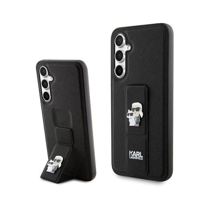 Karl Lagerfeld Gripstand Saffiano Karl&Choupette Pins dėklas Samsung Galaxy S23 FE - juodas