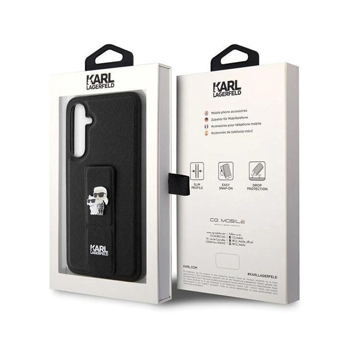 Karl Lagerfeld Gripstand Saffiano Karl&Choupette Pins dėklas Samsung Galaxy S23 FE - juodas