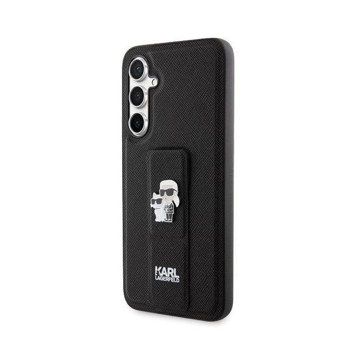 Karl Lagerfeld Gripstand Saffiano Karl&Choupette Pins dėklas Samsung Galaxy S23 FE - juodas