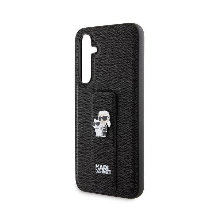 Karl Lagerfeld Gripstand Saffiano Karl&Choupette Pins dėklas Samsung Galaxy S23 FE - juodas